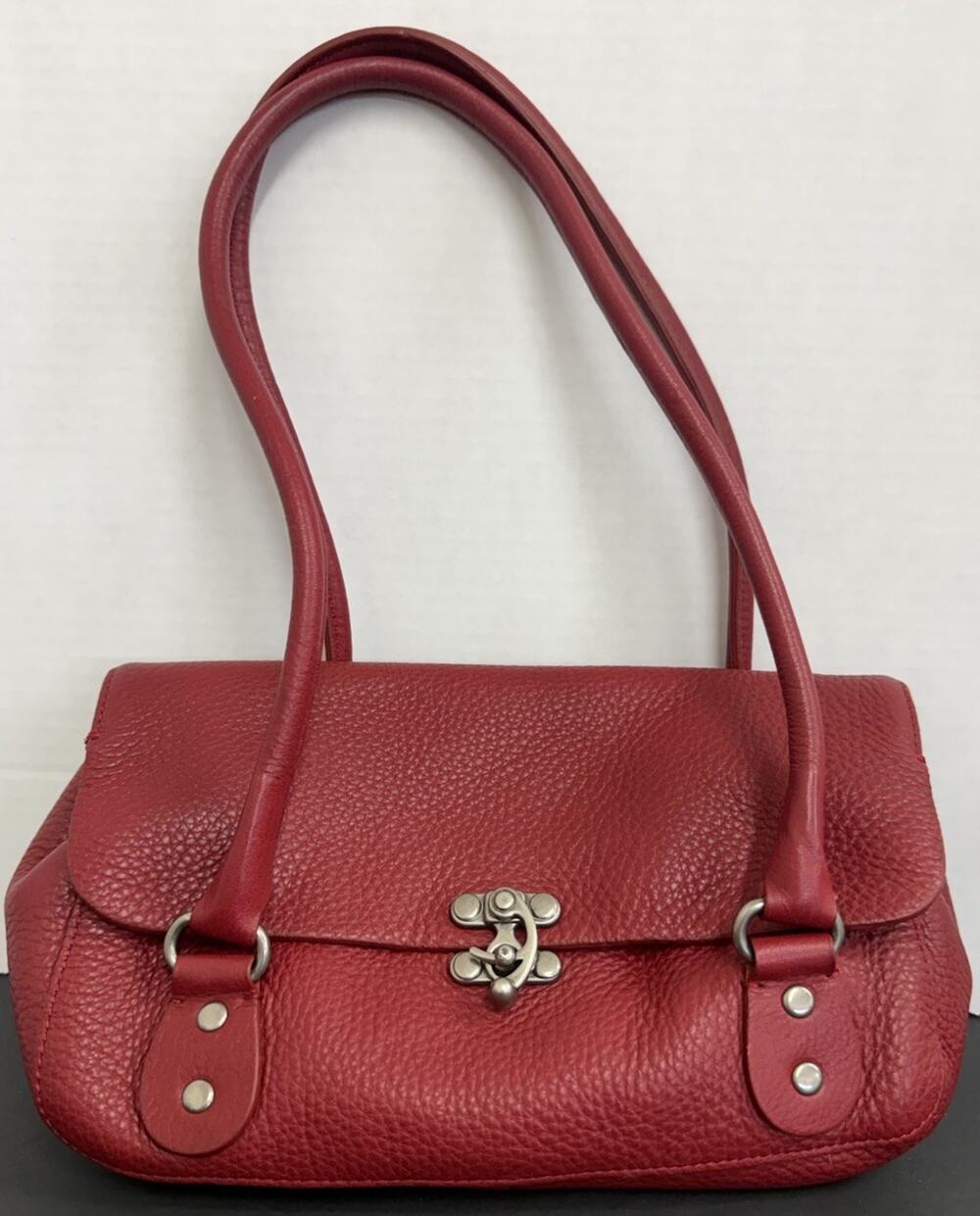 Cynthia Rowley Red Pebbled Leather Shoulder Bag Satchel Turn Lock Y2K Purse